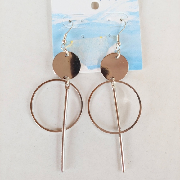 Earrings Silver Dangle Long Circle Boho - Picture 10 of 10